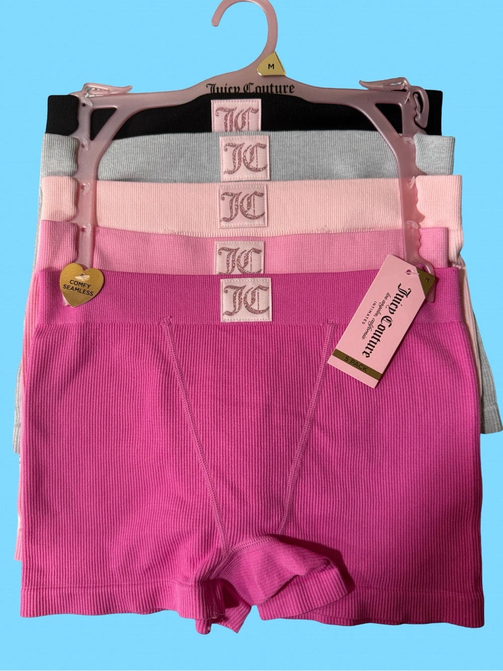 Juicy Couture Women’s Seamless Ribbed Boy 
Shorts - Pink, gray and black